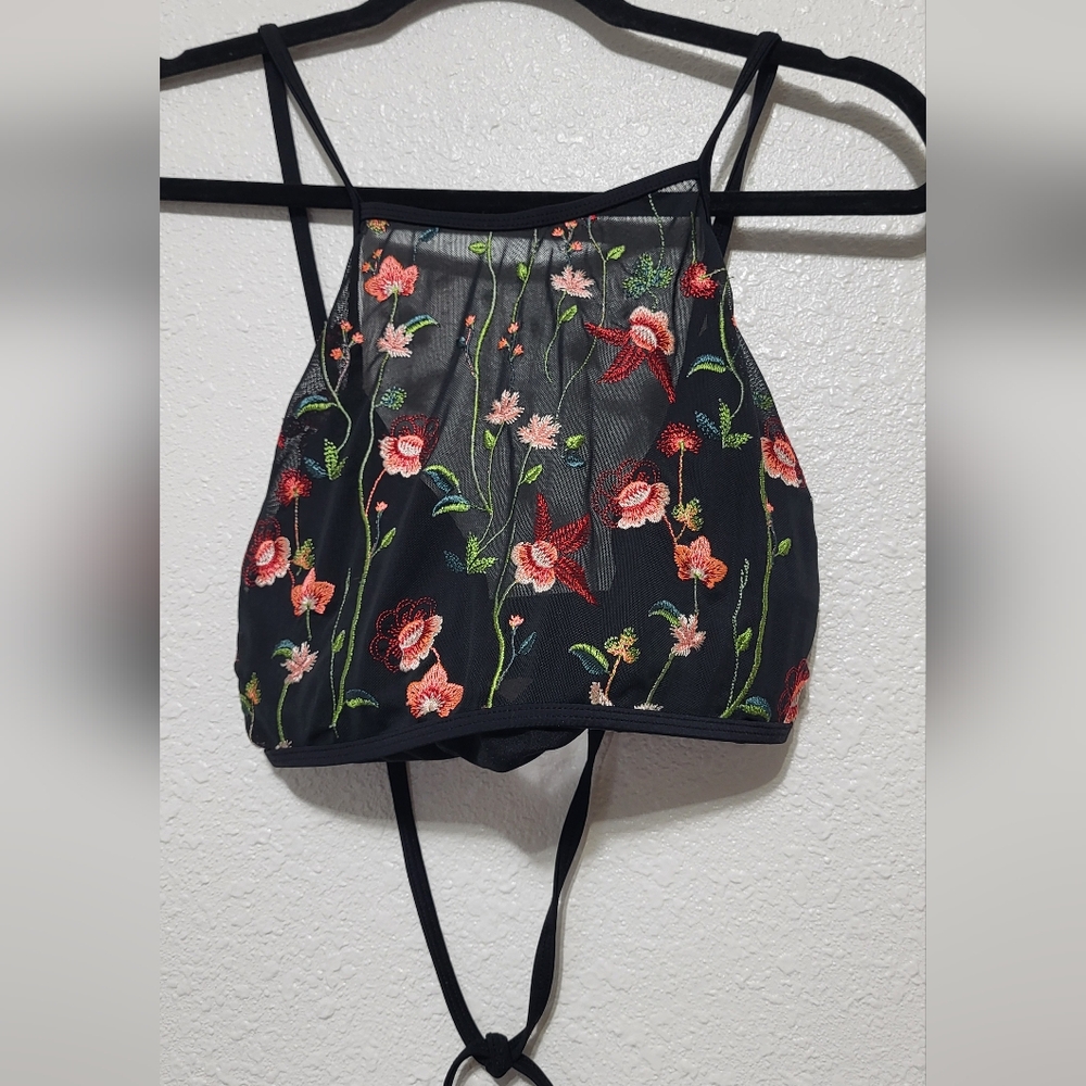 Floral Embroidered Sheer Halter Top